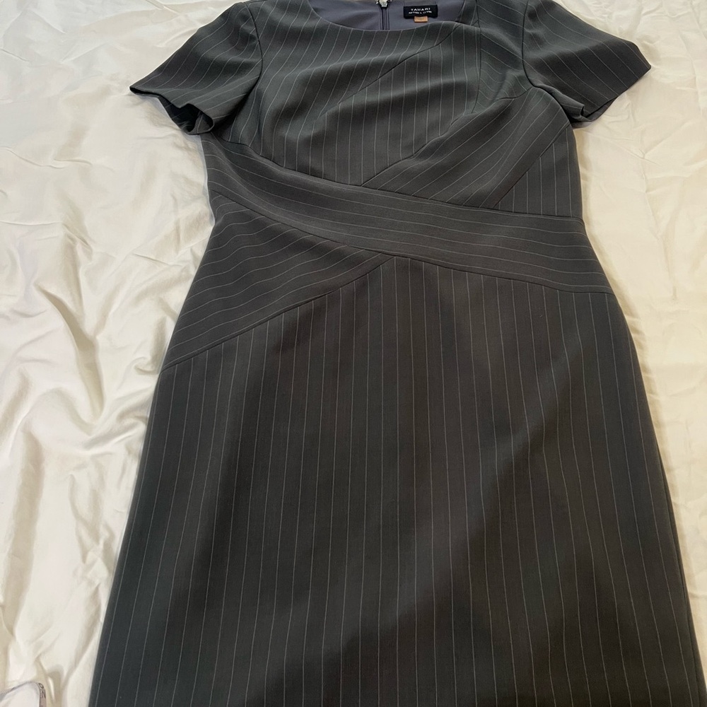 Ann Taylor Charcoal Pinstripe Midi Dress